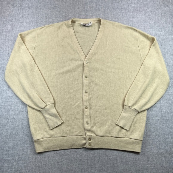 Vintage 90s Jantzen Cream Ivory Button Cardigan Sweater Men 3XL Big Made in USA - Picture 1 of 9